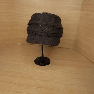 Newsboy Style Grey Taupe Cap Hat With Sequin Detail